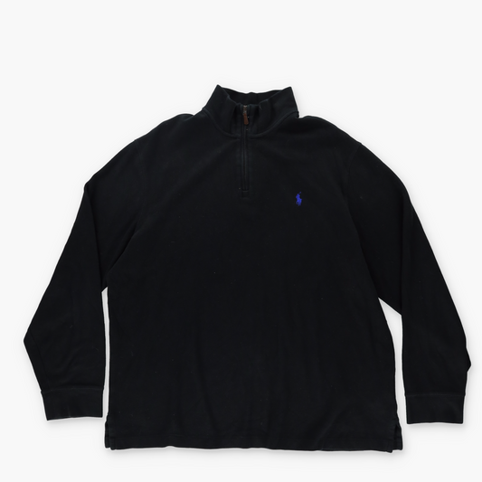 RALPH LAUREN POLO 'Estate Rib' Embroidered Blue &Black Logo 1/4 Zip Knit Sweater (XL)
