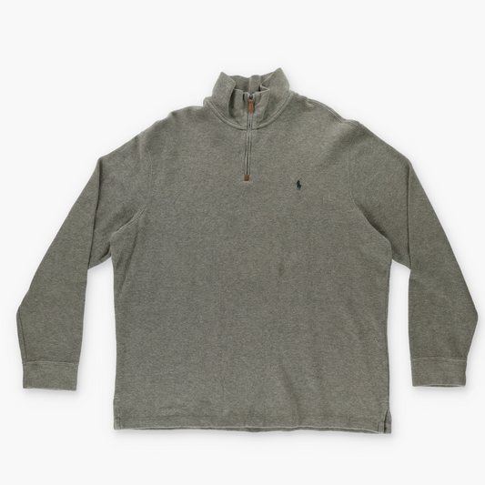 RALPH LAUREN POLO Embroidered Logo 1/4 Zip Green & Grey Canada Made Knit Sweater (XL-XXL)