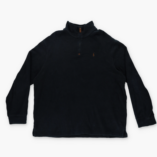 RALPH LAUREN POLO Brown Embroidered Logo Black 1/4 Zip Knit Sweater (XXL)