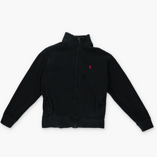 RALPH LAUREN POLO Embroidered Logo Red & Black Zip-Up Knit Sweater (S)
