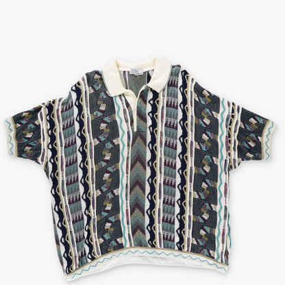 RSM Coogi Style Collared 3D Knit Short Sleeve Sweater (3XL)