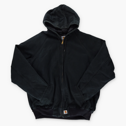 CARHARTT J268 Quilt Lined Black Canvas Hooded Zip-Up Jacket (XXL)