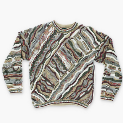 TUNDRA Coogi Style Brown Tone Multicoloured Canada Made Knit Sweater (L)
