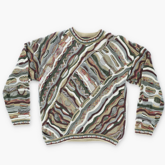TUNDRA Coogi Style Brown Tone Multicoloured Canada Made Knit Sweater (L)