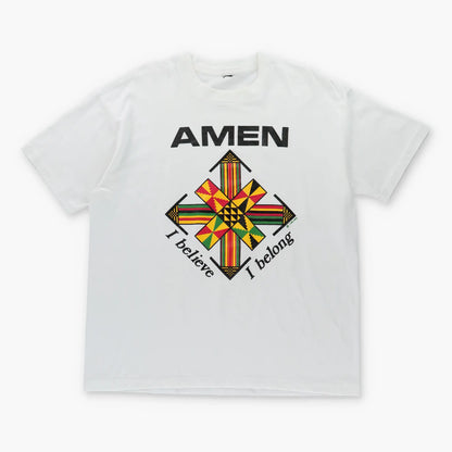 Vintage AMEN Foundation Christian Cross Single Stitch White & Yellow T-Shirt (XL)