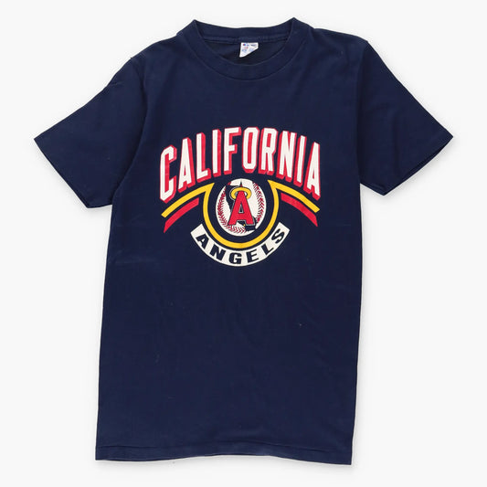 Vintage CALIFORNIA ANGELS Navy BLB 50/50 USA Made Baseball T-Shirt (S Tall)