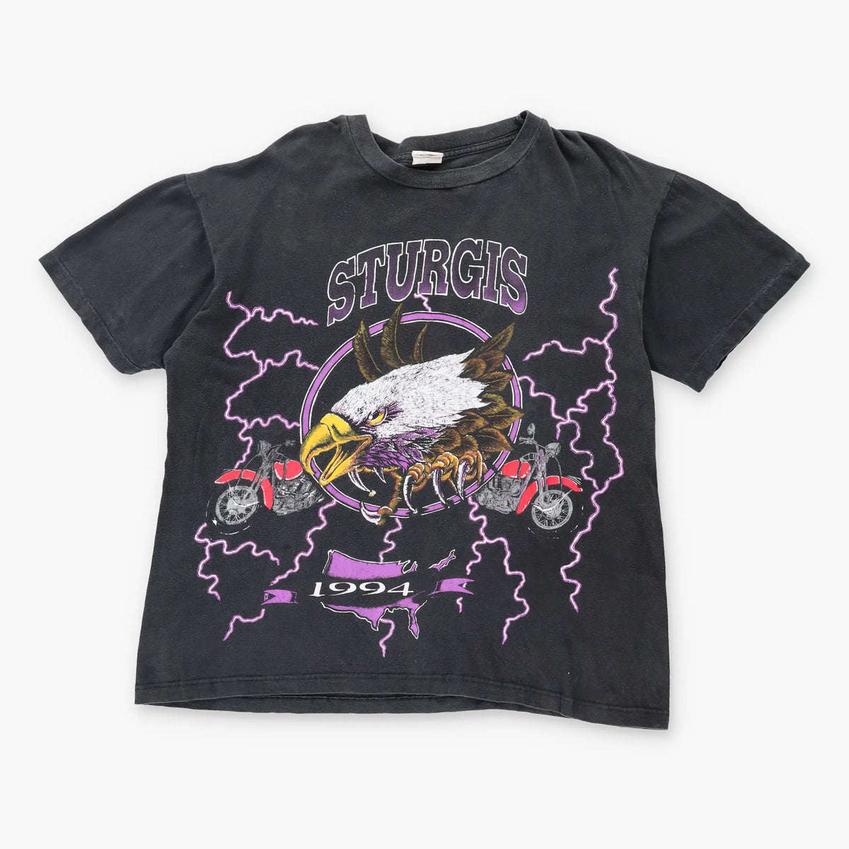 Vintage 1994 STURGIS American Thunder Eagle Motorcycle Faded T-Shirt (XL)