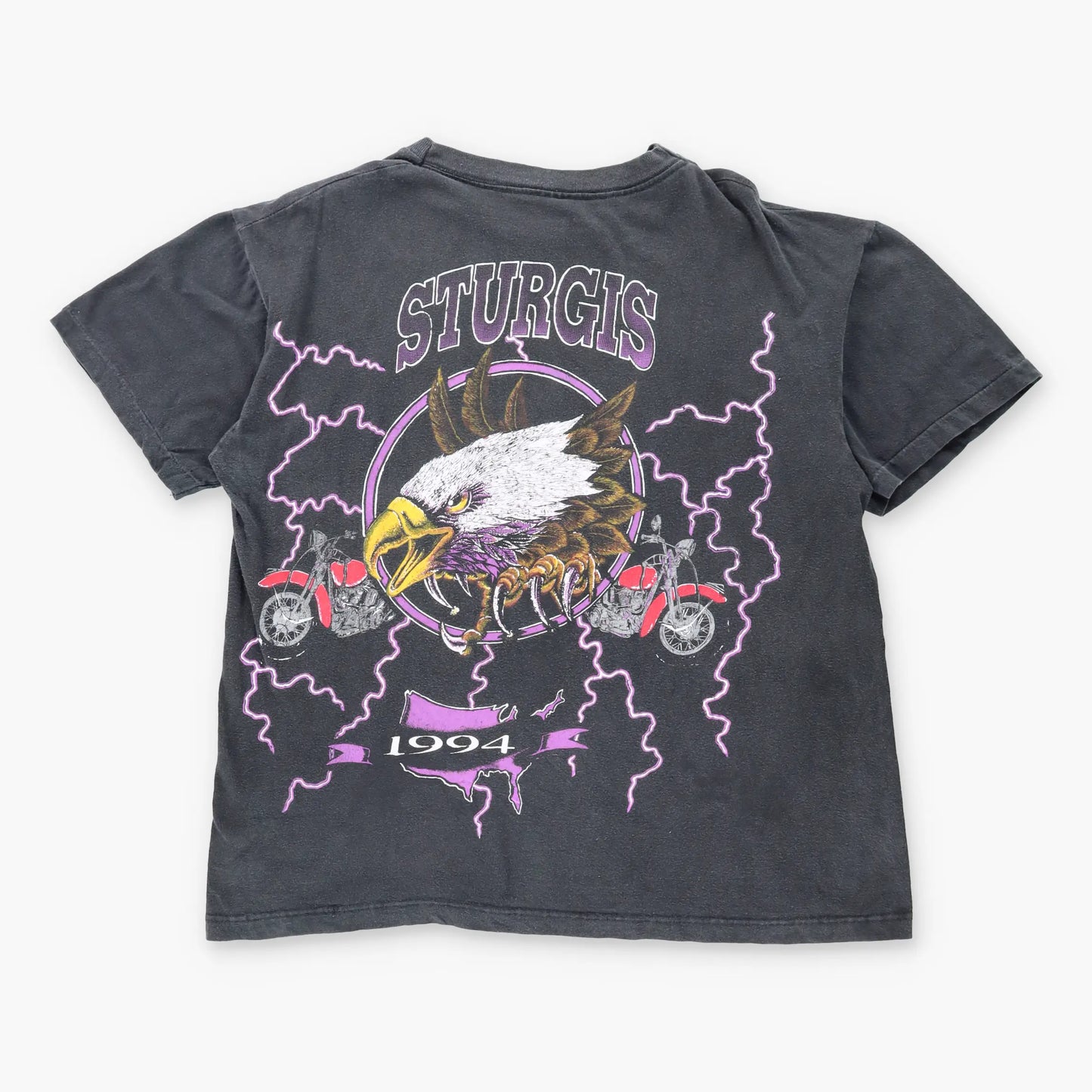 Vintage 1994 STURGIS American Thunder Eagle Motorcycle Faded T-Shirt (XL)