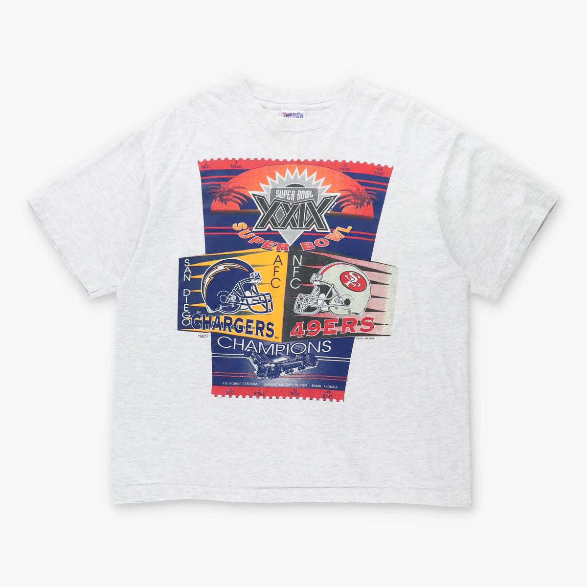 Vintage 1994/1995 SUPER BOWL NFL 49ers vs Chargers USA Made Grey T-Shirt (L)