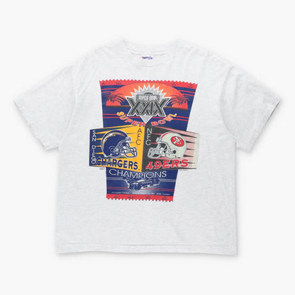 Vintage 1994/1995 SUPER BOWL NFL 49ers vs Chargers USA Made Grey T-Shirt (L)