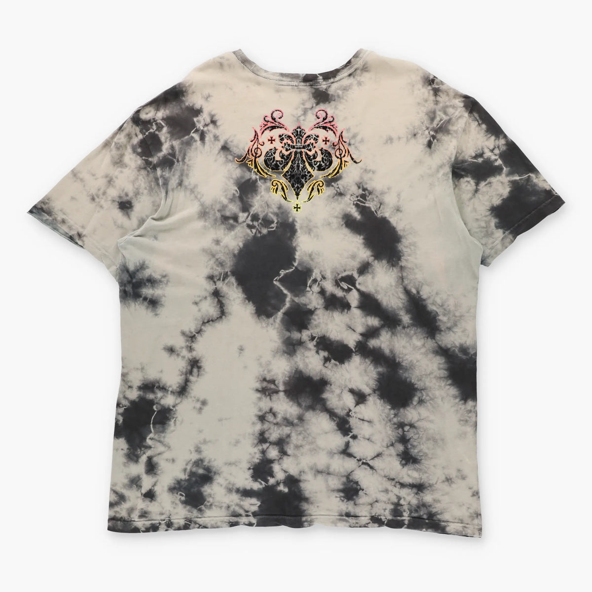 AFFLICTION Rainbow Spell Out Logo & Fleur-De-Lis Grey Tie-Dye Vintage Y2K T-Shirt (XXL)