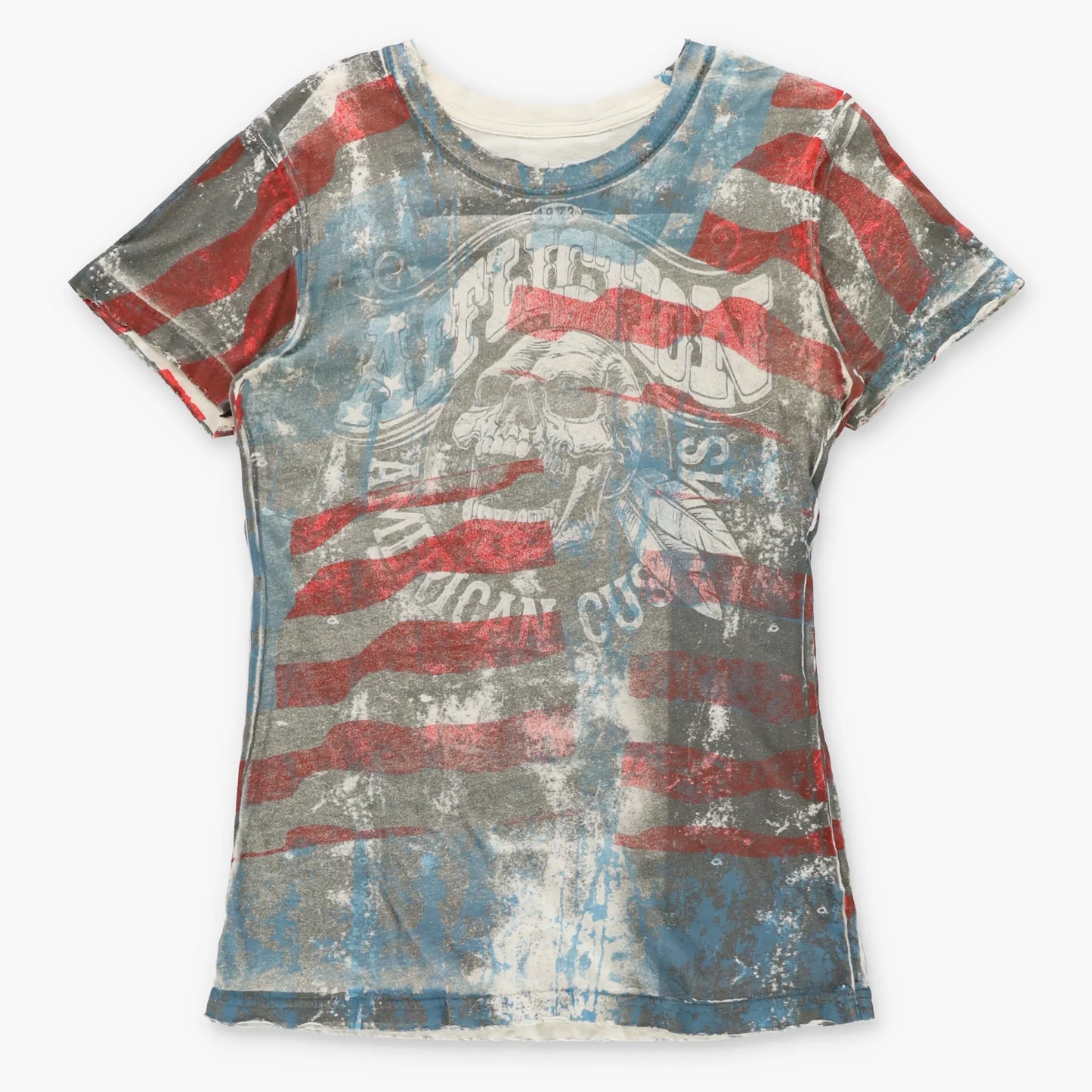 Vintage AFFLICTION 'American Customs' American Flag USA Made Y2K Tee (Women's L)