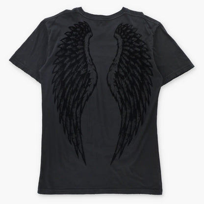 Vintage AFFLICTION Black Velvet Detail Wings USA Made Y2K T-Shirt (L TALL)