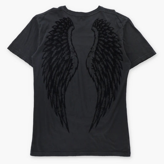 Vintage AFFLICTION Black Velvet Detail Wings USA Made Y2K T-Shirt (L TALL)