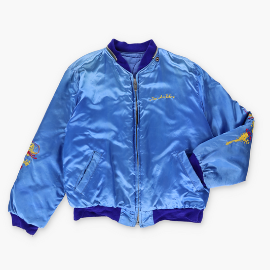 Vintage KOREA Embroidered Dragon Satin Military Souvenir Bomber Jacket (M-L)