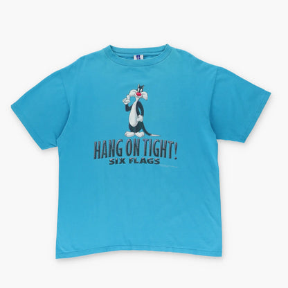 1997 SYLVESTER 'Hang On Tight' Six Flags Two Sided Blue Tee (L) - Vintage Sole Melbourne