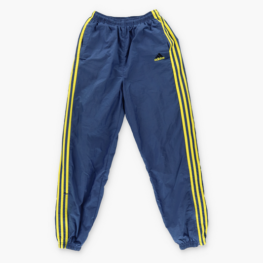ADIDAS Embroidered Logo Fluro 3 Stripe Yellow & Navy Track Pants (S)