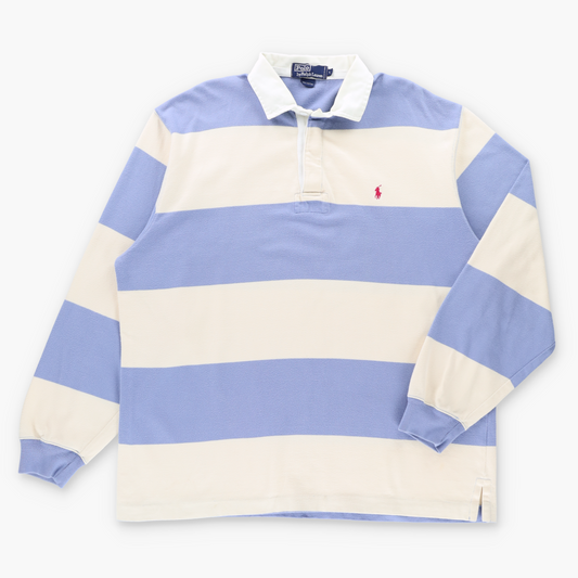 RALPH LAUREN POLO Cream & Light Blue Single Stitch Rugby Jumper (L-XL)