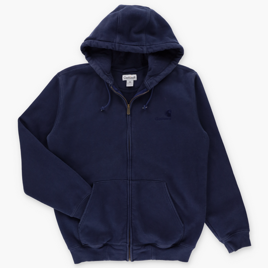 CARHARTT Navy Blue Embroidered Logo Full Zip Hoodie Sweatshirt (M)
