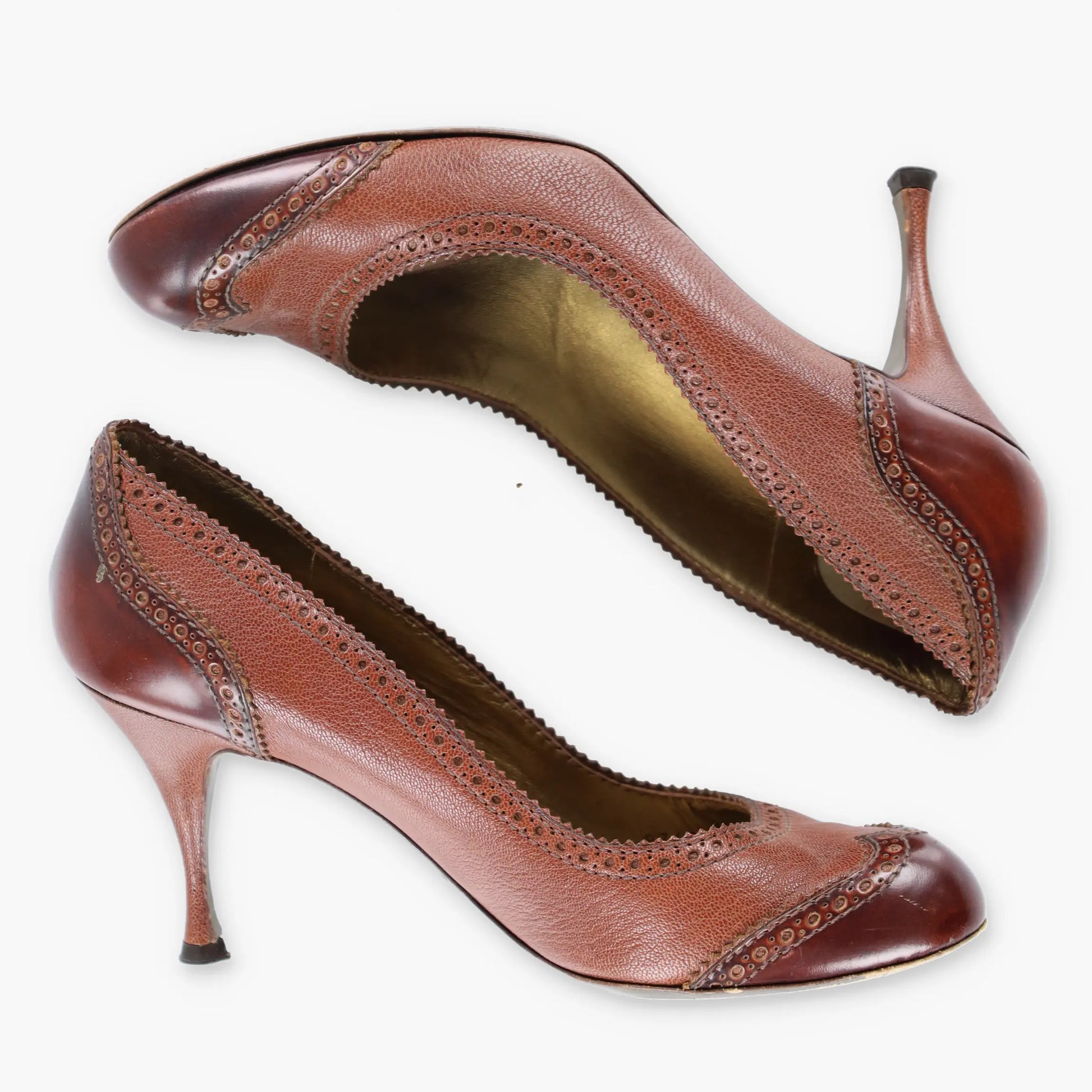 DOLCE & GABBANA Brogue Wingtip Italy Made Brown Pump Heels (40) - Vintage Sole Melbourne