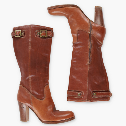 COACH 'Maxene' Italy Made Buckle Brown Calf Boots (8 B)