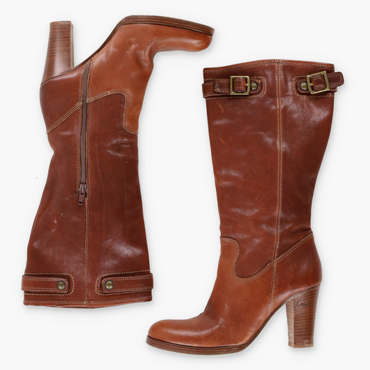 COACH 'Maxene' Italy Made Buckle Brown Calf Boots (8 B)