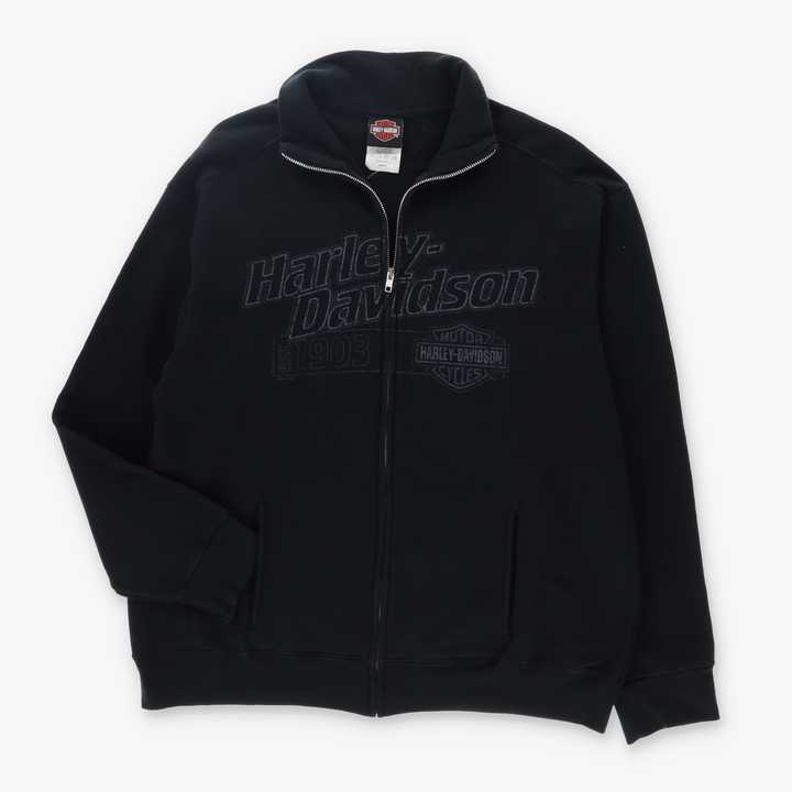 HARLEY DAVIDSON Black & Grey Full Zip Mock Neck Sweatshirt (L)