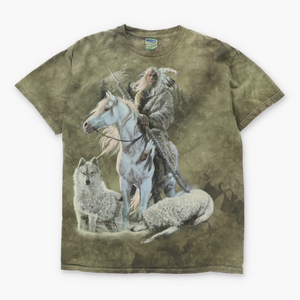 THE MOUNTAIN Native American Wolf & Horse Tie-Dye Tee (M)