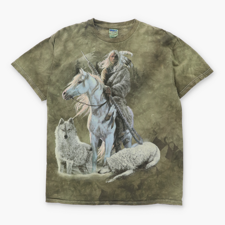 THE MOUNTAIN Native American Wolf & Horse Tie-Dye Tee (M)