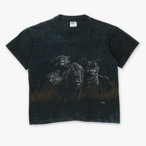 Big Cats Lion Cheetah Tiger & Leopard All Over Print Tee (L)
