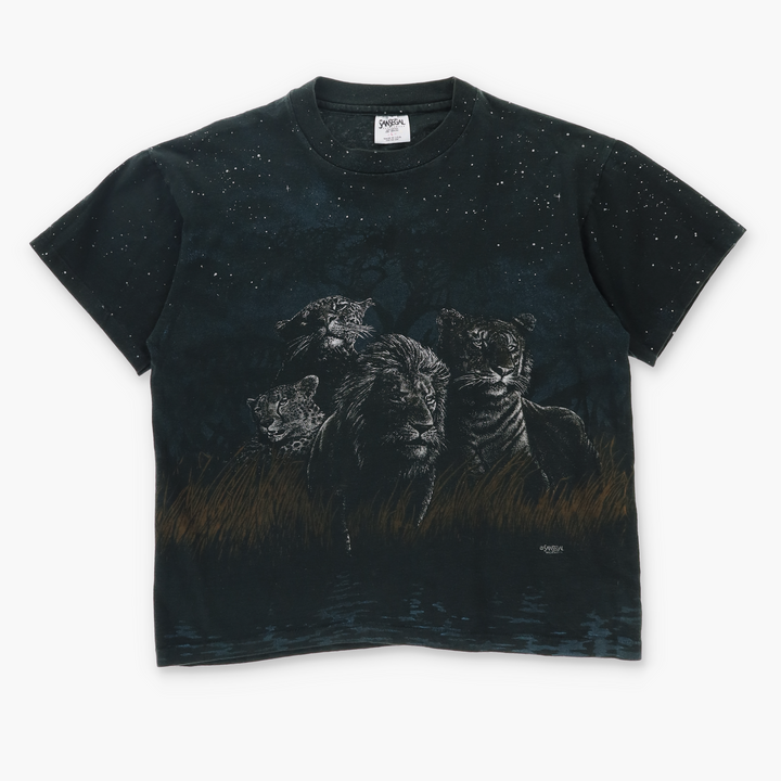 Big Cats Lion Cheetah Tiger & Leopard All Over Print Tee (L)