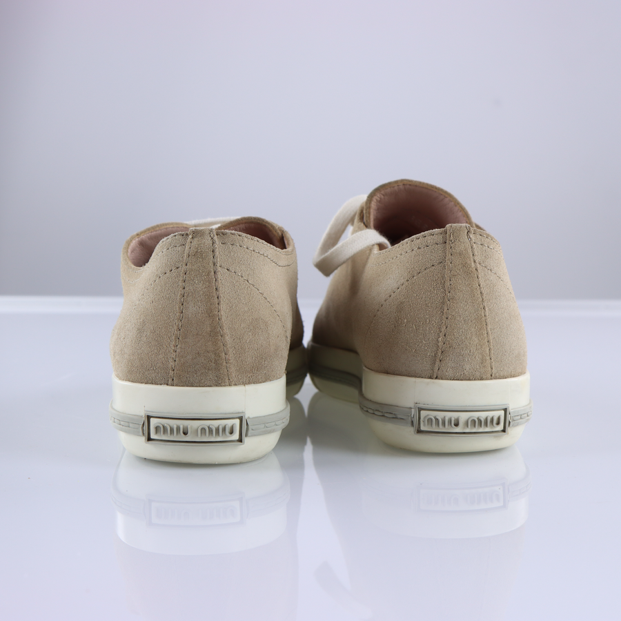 MIU MIU Metal Toe Cap Blush Suede Leather Sneakers (39)