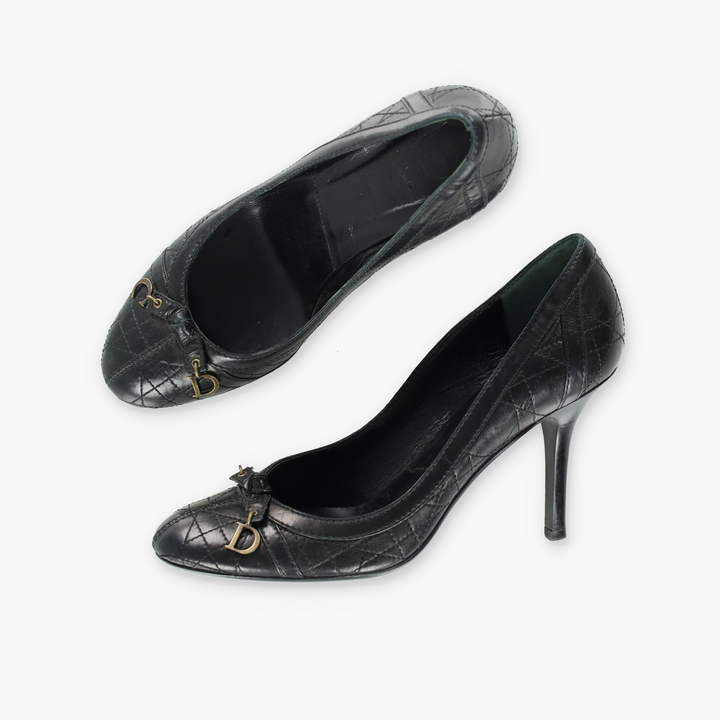 DIOR Black Cannage Leather Bow Charms Pumps (39.5)