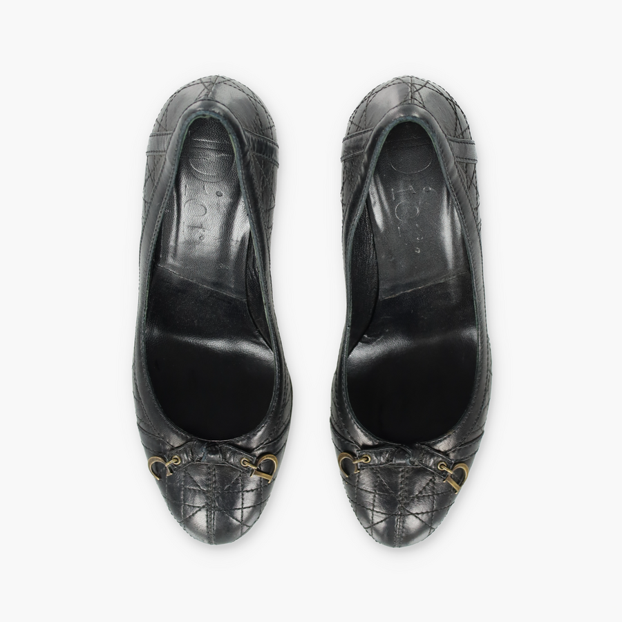 DIOR Black Cannage Leather Bow Charms Pumps (39.5)