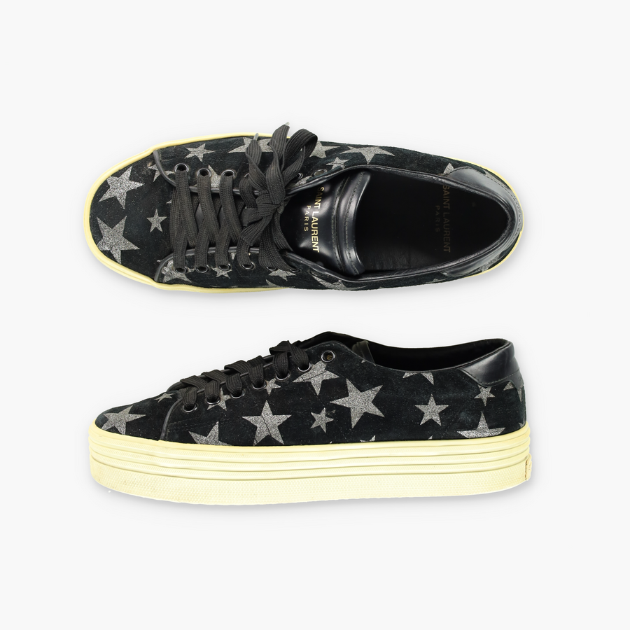 SAINT LAURENT 'Court Classic' Black Suede Platform Sneakers (38.5)