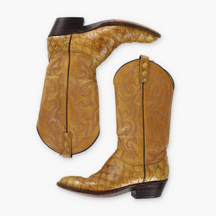 Vintage DAN POST Exotic Anteater Pangolin Leather Cowboy Boots (9)