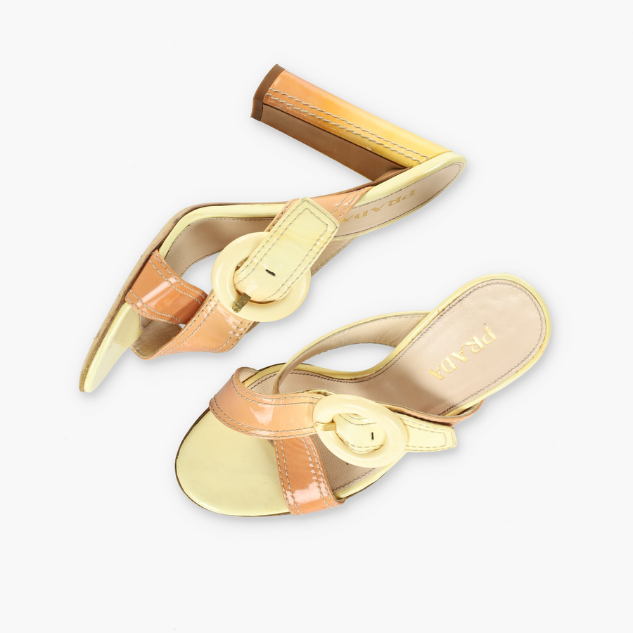 PRADA Ombre Patent Leather Sandal Heels (37.5)