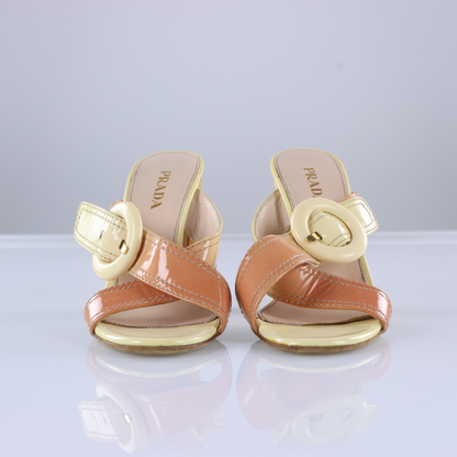 PRADA Ombre Patent Leather Sandal Heels (37.5)