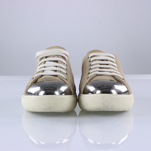MIU MIU Metal Toe Cap Blush Suede Leather Sneakers (39)