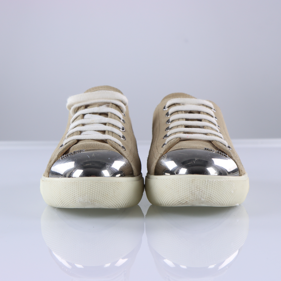 MIU MIU Metal Toe Cap Blush Suede Leather Sneakers (39)