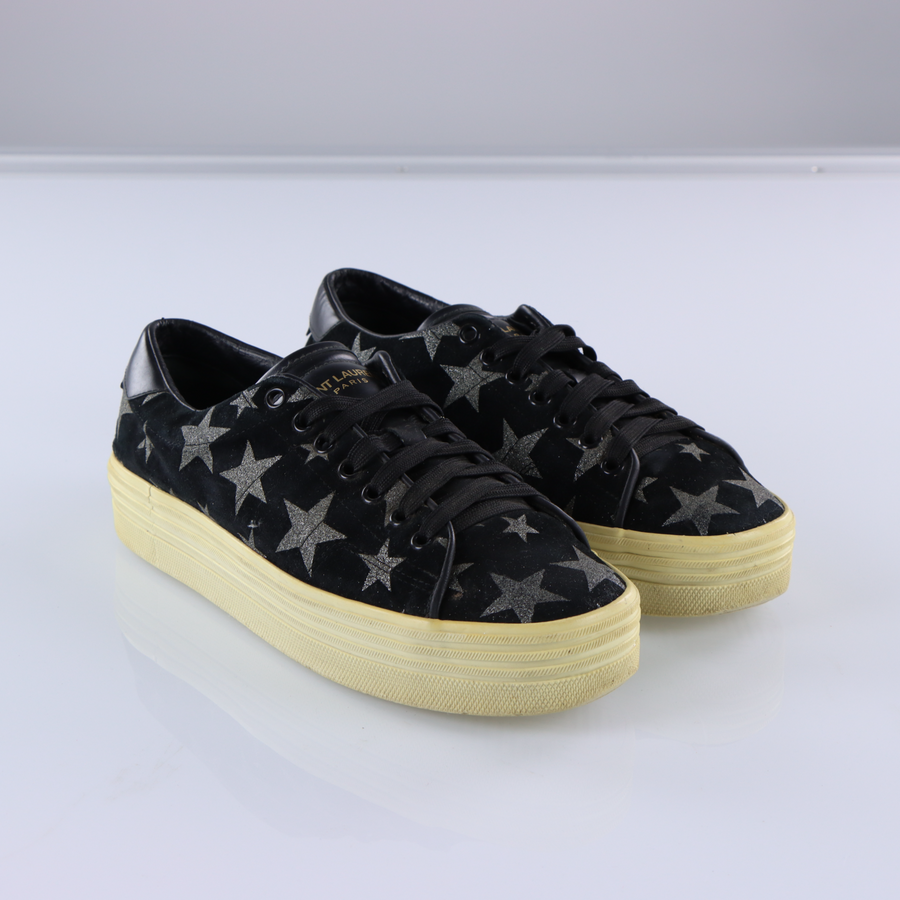 SAINT LAURENT 'Court Classic' Black Suede Platform Sneakers (38.5)