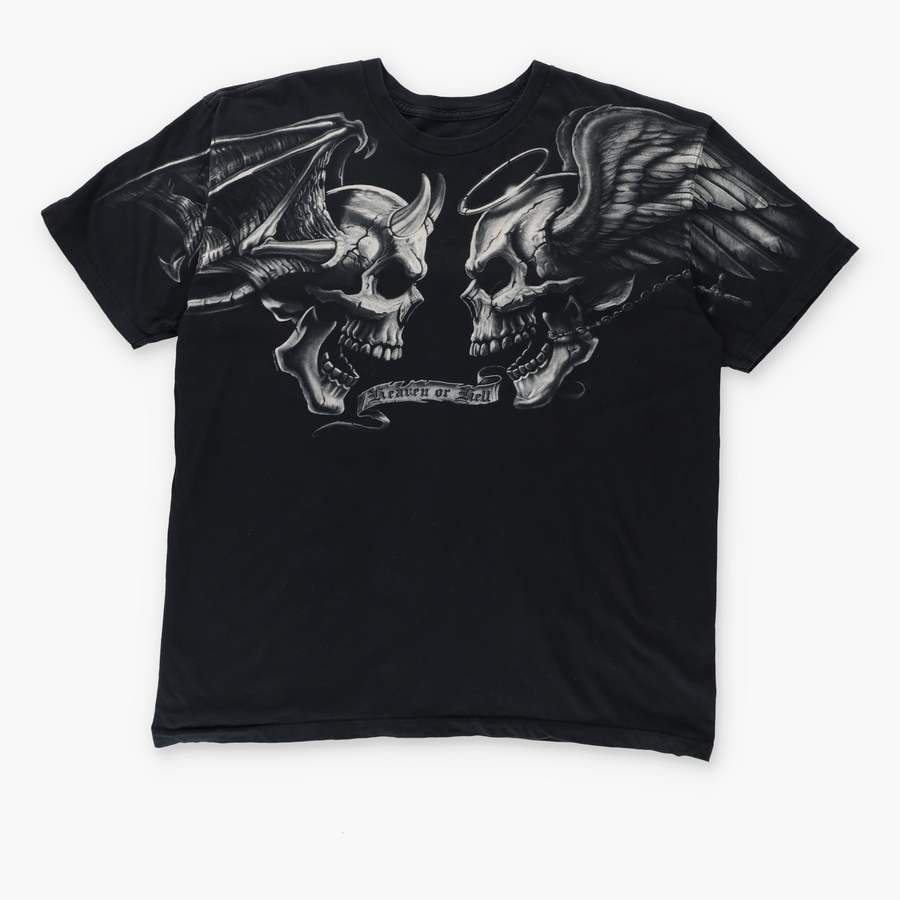 LIQUID BLUE Y2K Style "Heaven or Hell" Skulls T-Shirt (XL)