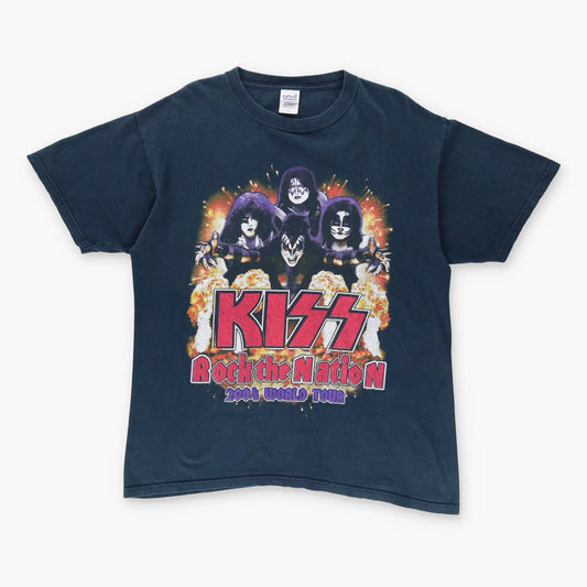 Vintage KISS 'Rock The Nation' World Tour Navy Rock Band T Shirt (L)