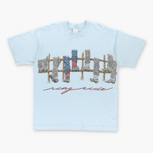 Vintage Cowboy Boots Western 'Ring Side' 50/50 Single Stitch Blue T-Shirt (XL)