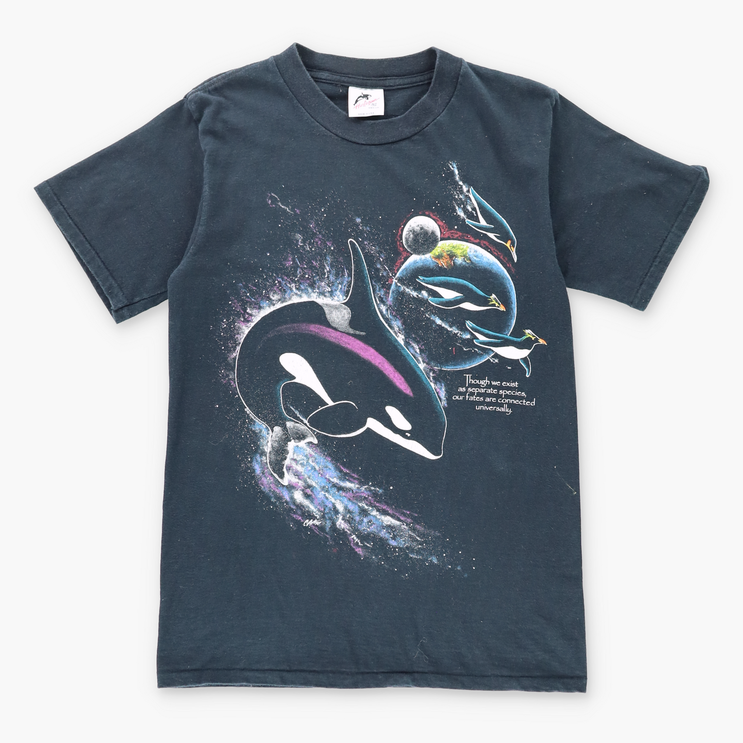 Vintage 1990 Harlequin Space Whale Ocean Two Sided USA Made T-Shirt  (S-M) Vintage Sole Melbourne