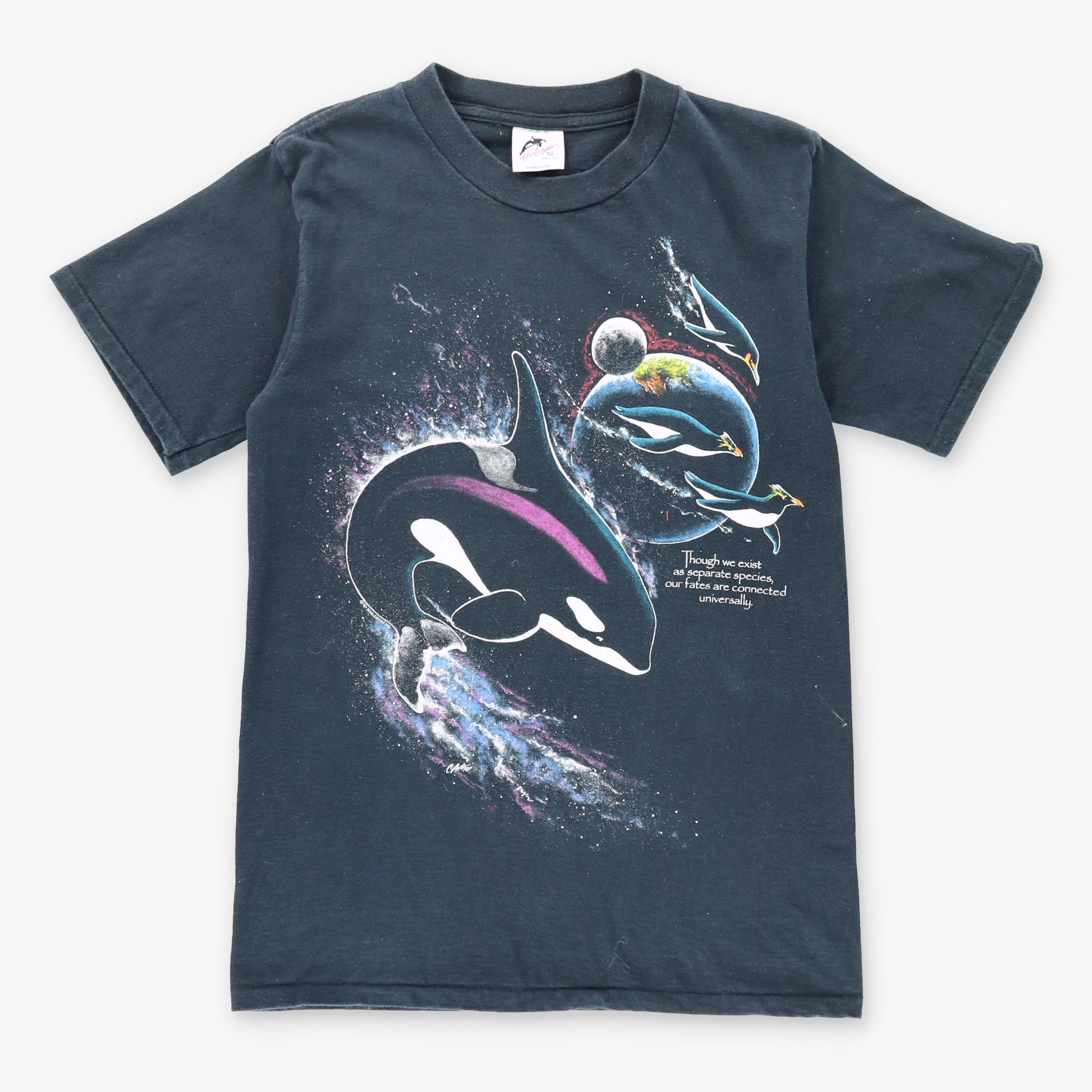Vintage 1990 Harlequin Space Whale Ocean Two Sided USA Made T-Shirt  (S-M) Vintage Sole Melbourne