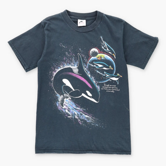 Vintage 1990 Harlequin Space Whale Ocean Two Sided USA Made T-Shirt  (S-M)