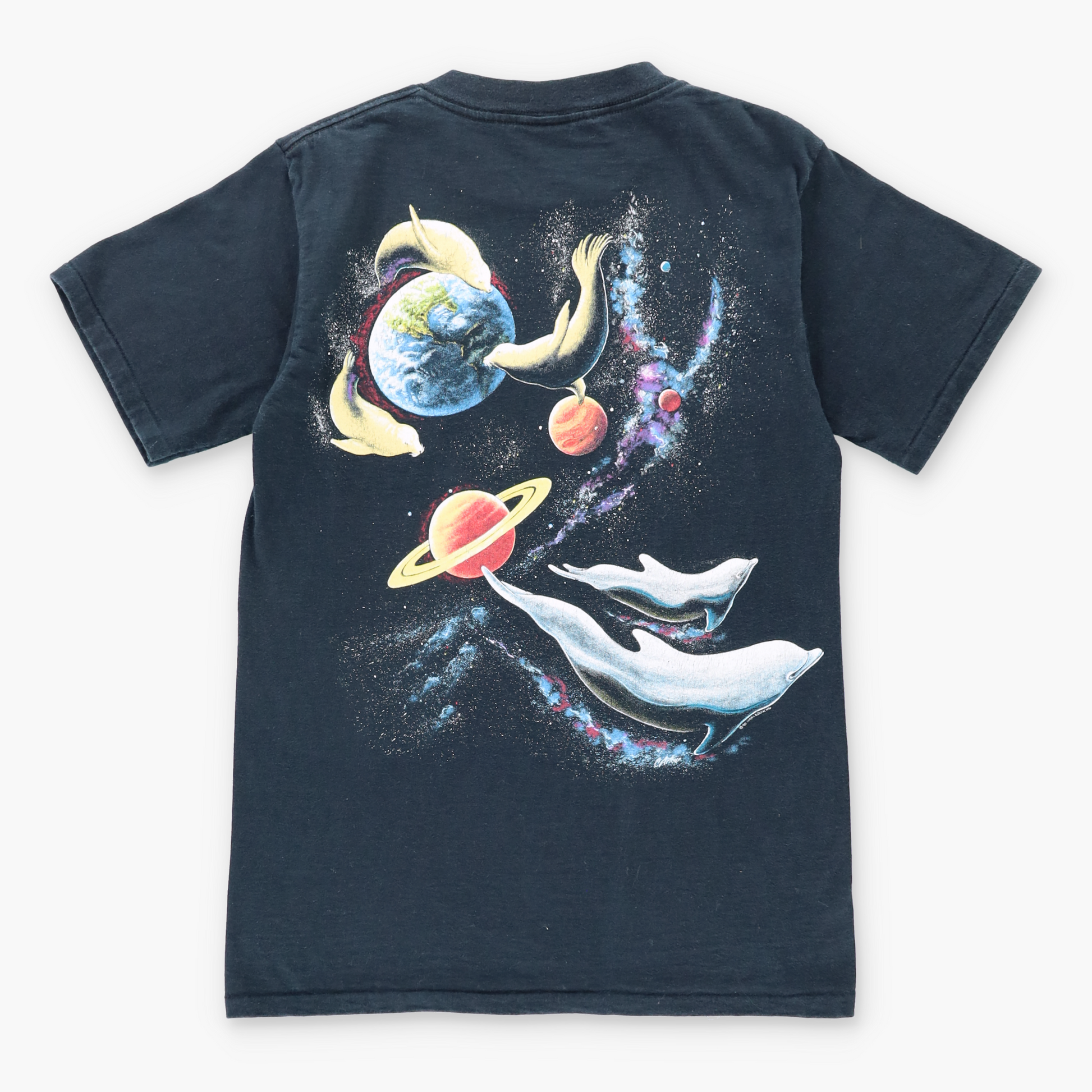 Vintage 1990 Harlequin Space Whale Ocean Two Sided USA Made T-Shirt  (S-M) Vintage Sole Melbourne