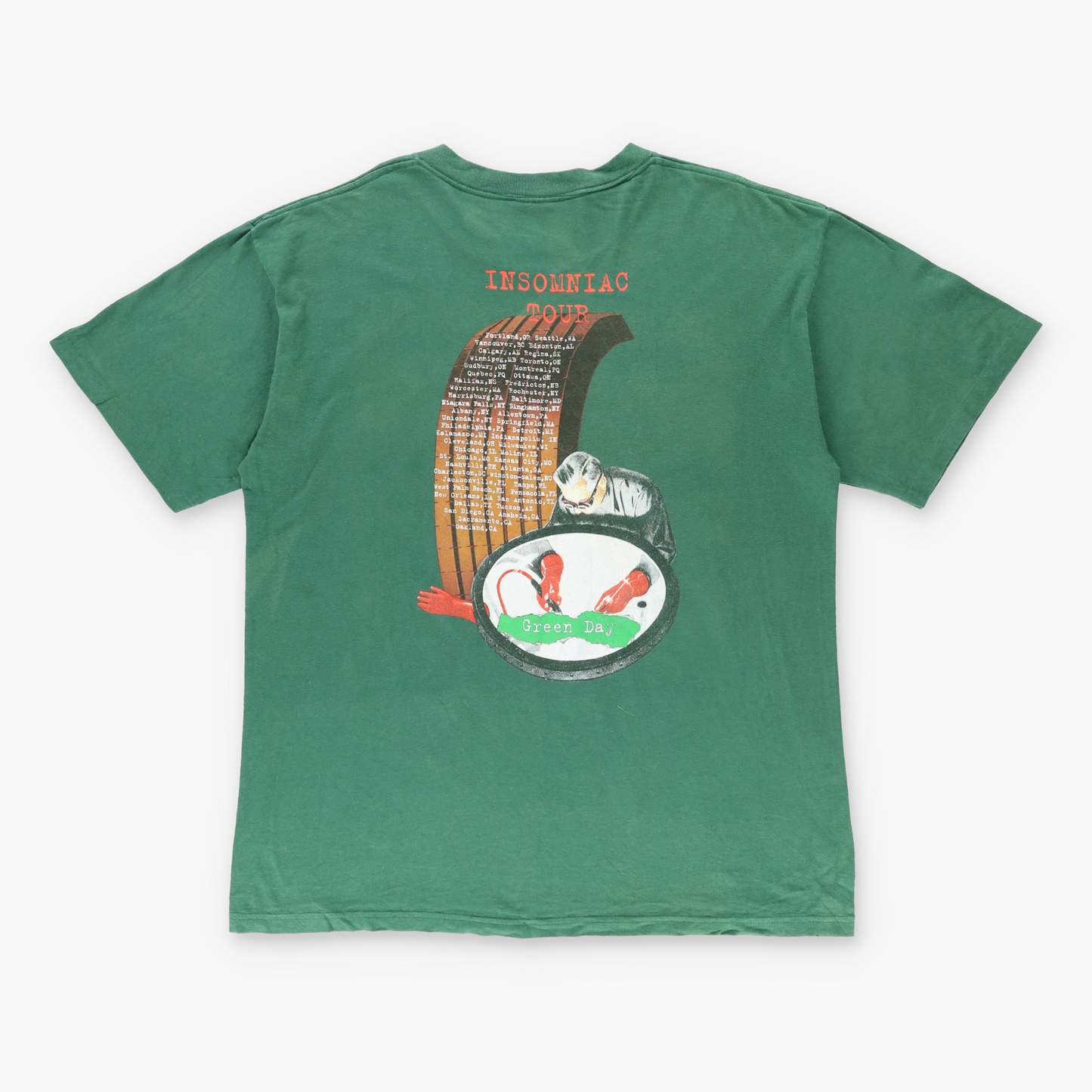 Vintage GREEN DAY 'Insomniac Tour' 1995 Album Cover USA Made Band T-Shirt (XL) Vintage Sole Melbourne