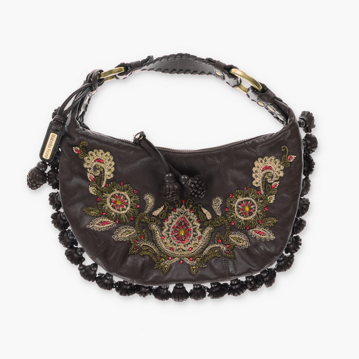 ISABELLA FIORE 'India Dora' Embroidered Tasselled Brown Leather Bag